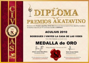 Diploma Medalla d'Or Aculius Casa de las Vides