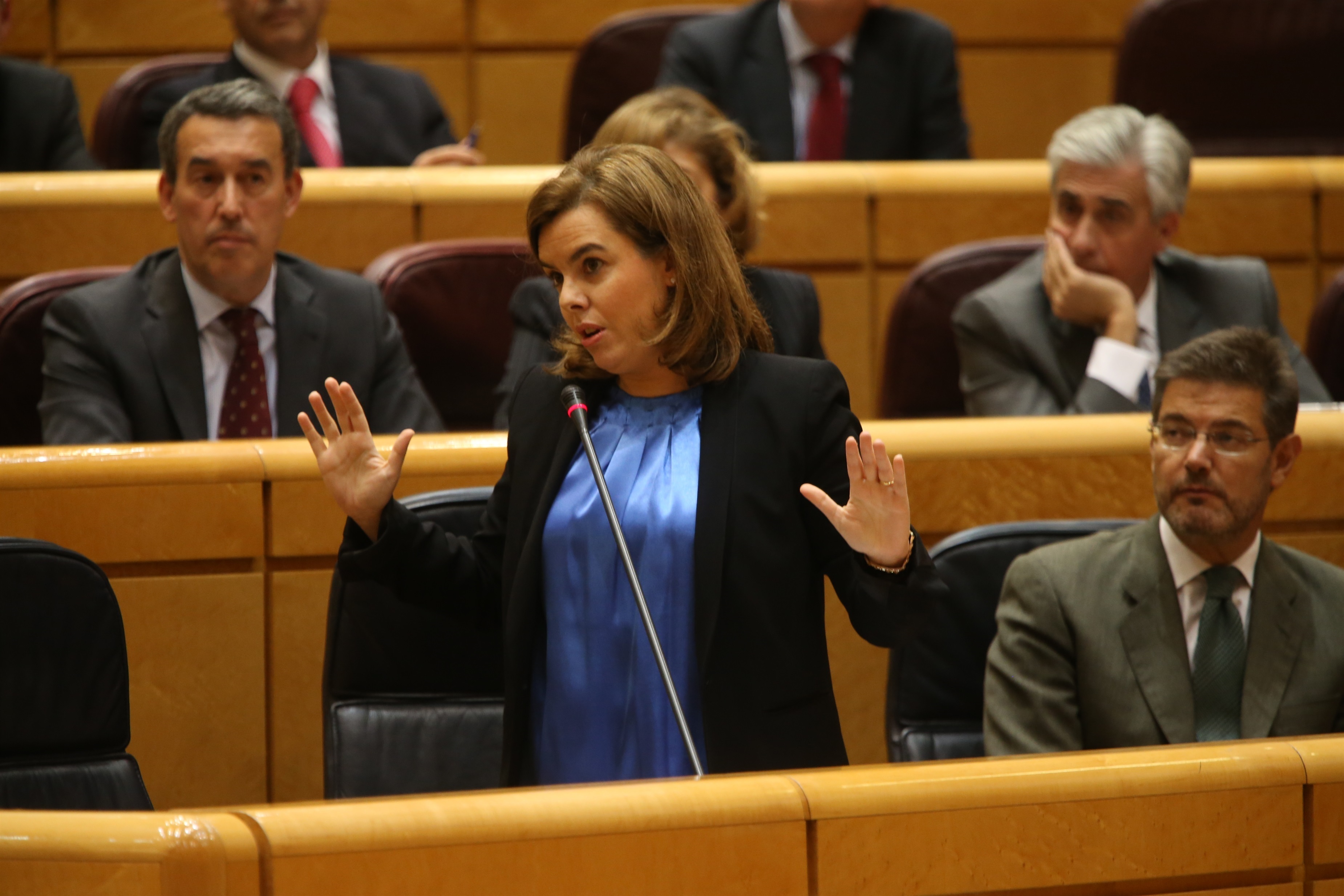 Soraya Saenz de Santamaria el 2018, anunciant la liquidació del Diplocat que ha arribat ara.