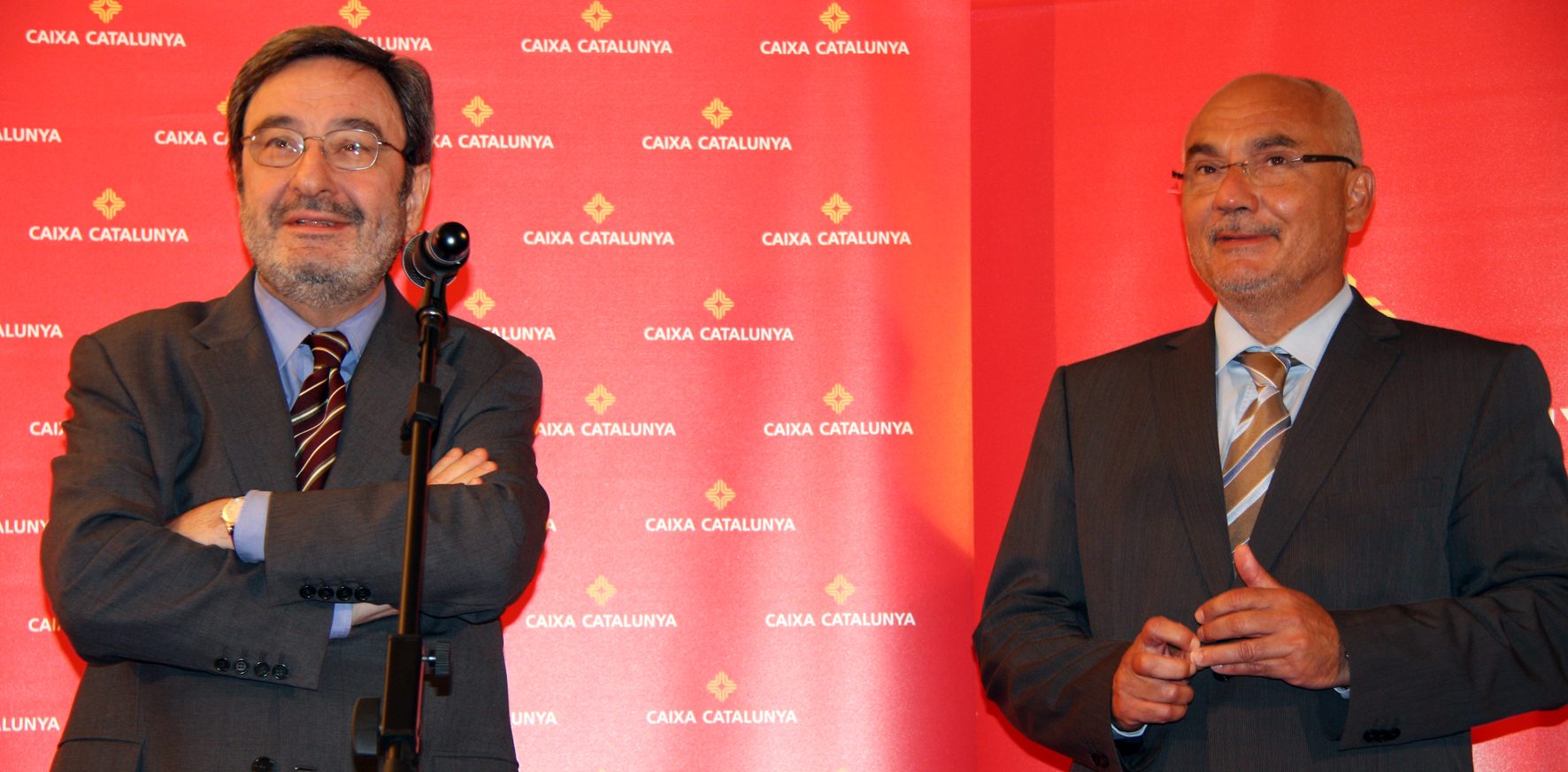 Narcís Serra i Adolf Todó, en una conferència de premsa el 2010.