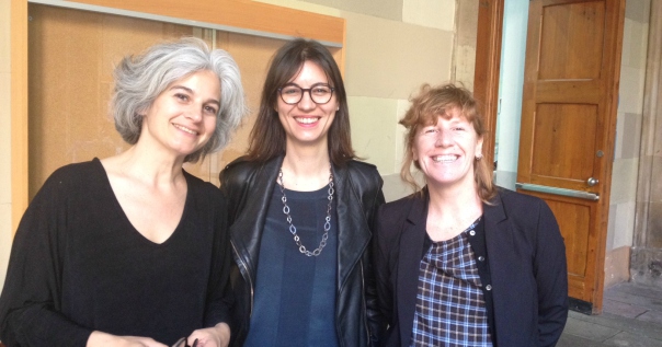 D'esquerra a dreta: les editores Maria Bohigas (Club Editor), Rosa Rey (Angle Editorial) i Eugènia Broggi (L'Altra Editorial). Fotografia: Montserrat Serra.