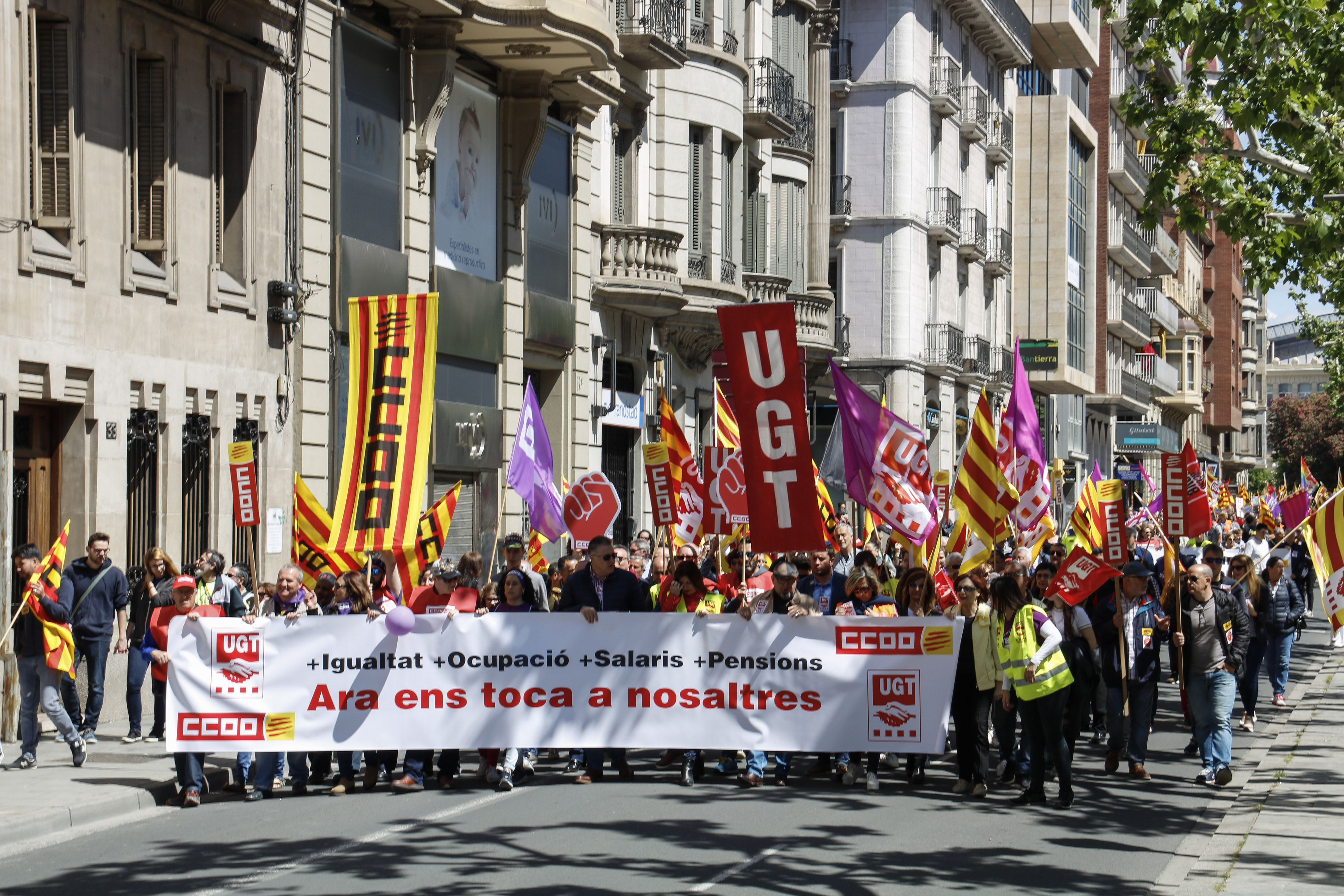 Manifestació sindical l'1 de Maig a Lleida. Imatge d'arxiu (fotografia: ACN).