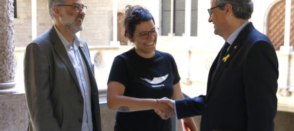 Imatge d'arxiu d'una trobada del president de la Generalitat, Quim Torra, amb els diputats Carles Riera i Natalia Sànchez