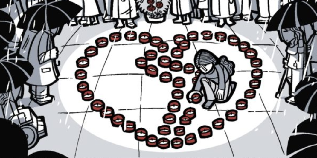 Il·lustració del còmic 'El dia 3' de Cristina Duran i Miguel Àngel Giner Bou, que relata la lluita de les víctimes de l'accident del metro de València per restablir la memòria