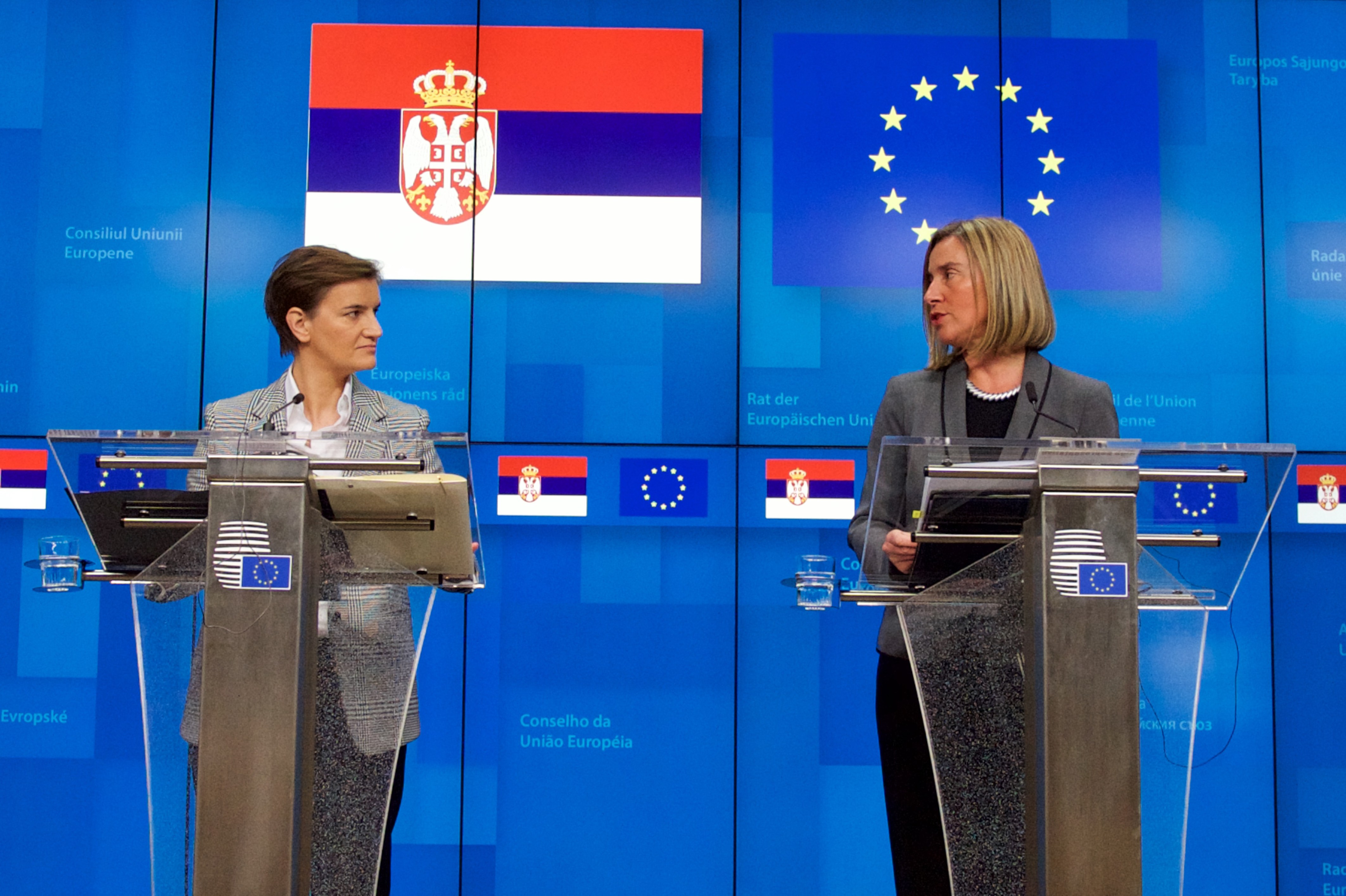 La primera ministra de Sèrbia, Ana Brnabic, i la cap de la diplomàcia de la UE, Federica Mogherini, el desembre del 2018.