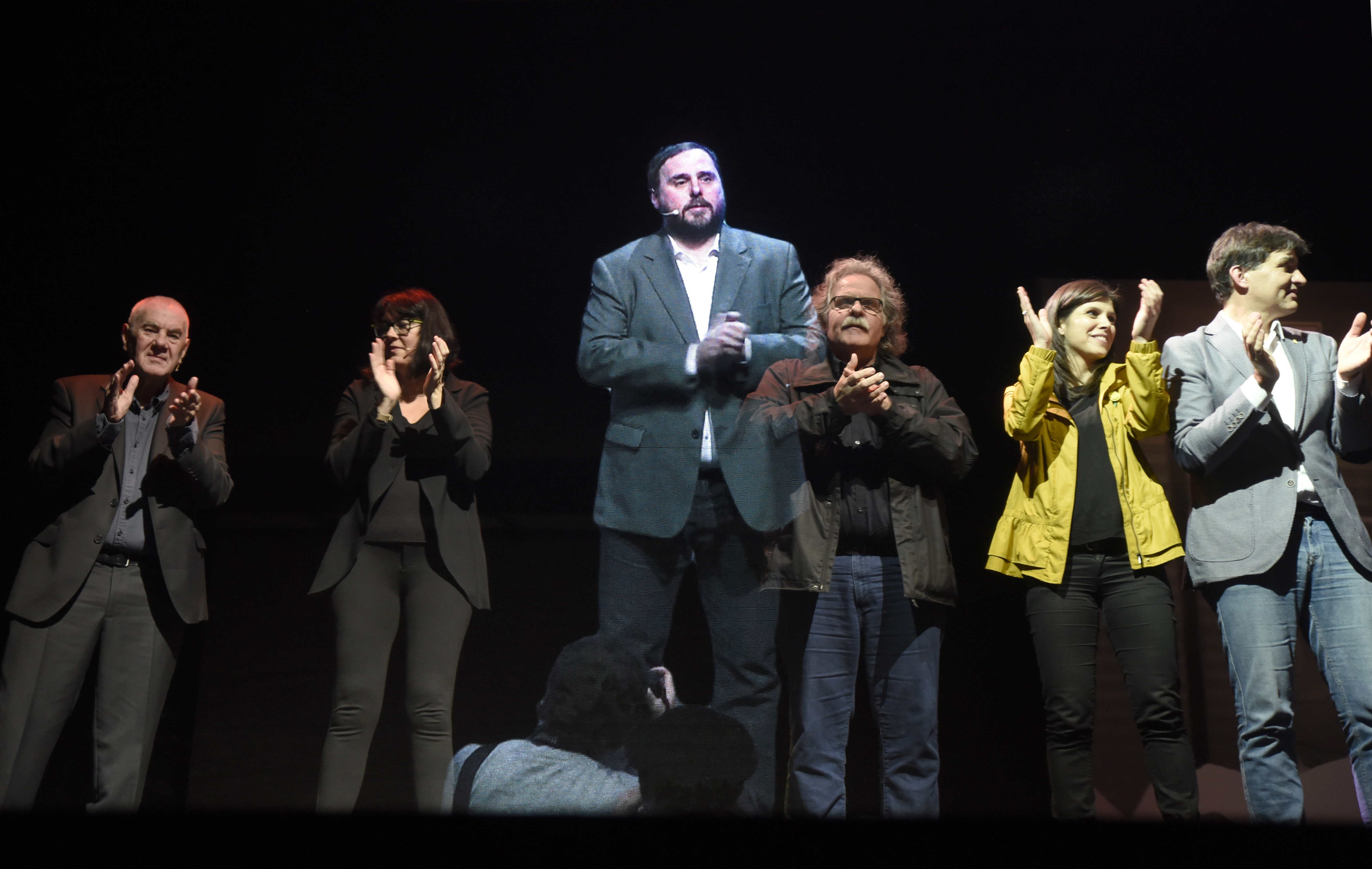 Holograma d'Oriol Junqueras ahir a l'acte del Palau Sant Jordi de Barcelona.