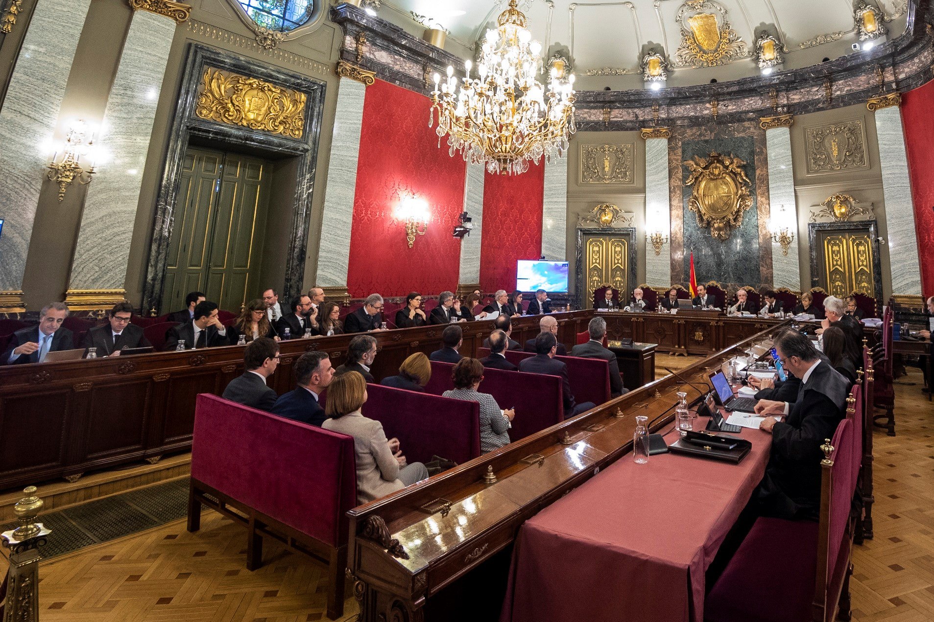 La sala del Tribunal Suprem espanyol, en una de les cinquanta-dues sessions del judici del procés.