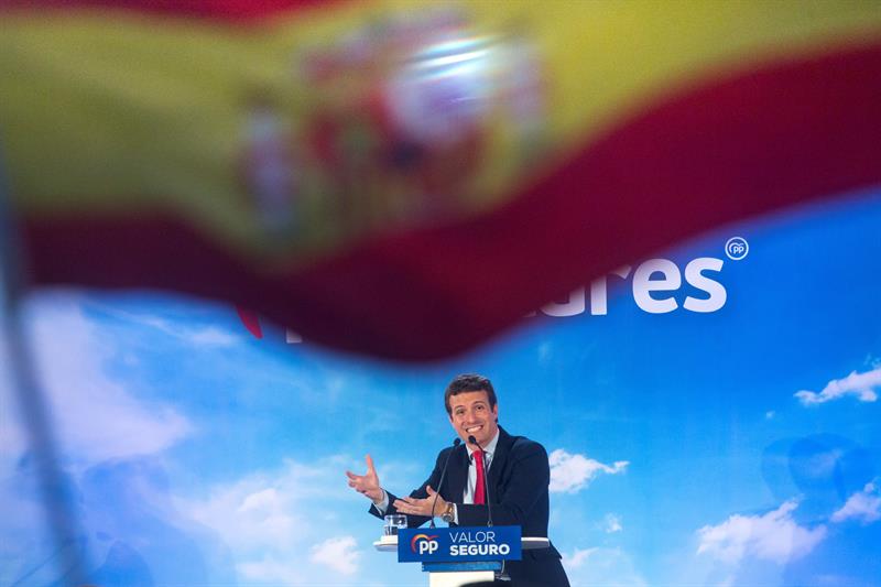 Pablo Casado, a l'acte del PP d'aquest matí a Barcelona (fotografia: EFE).
