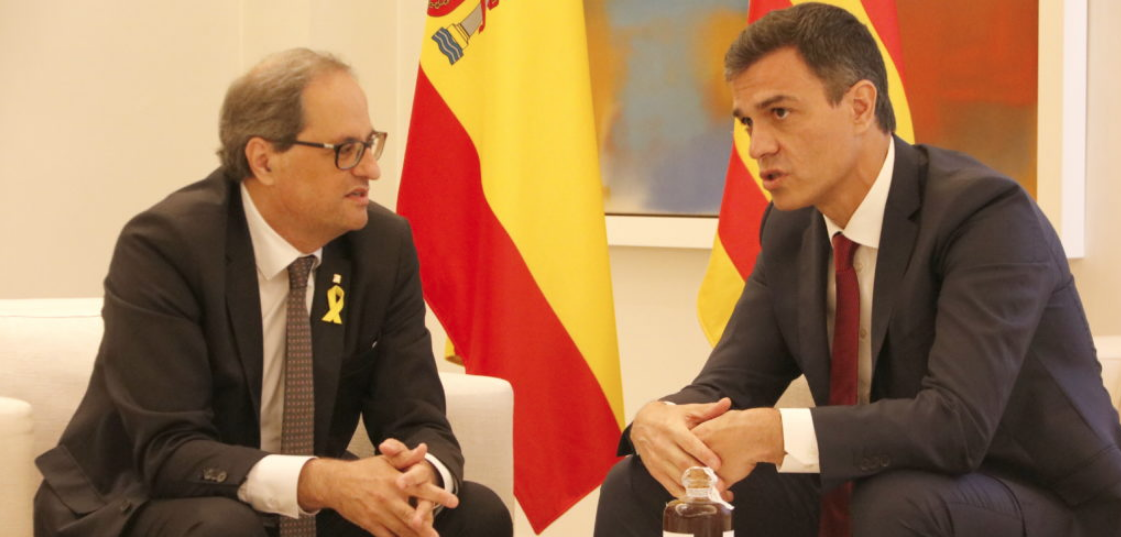 Torra i Sánchez, durant la reunió entre presidents a la Moncloa el 9 de juliol del 2018.