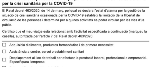 certificat autoresponsable desplaçament