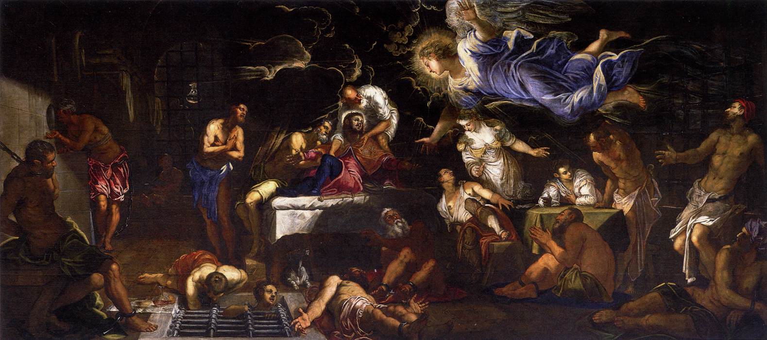 'L'àngel visita Sant Roc a la presó' de Tintoretto, 1567 (Venècia, Scuola di S. Rocco).