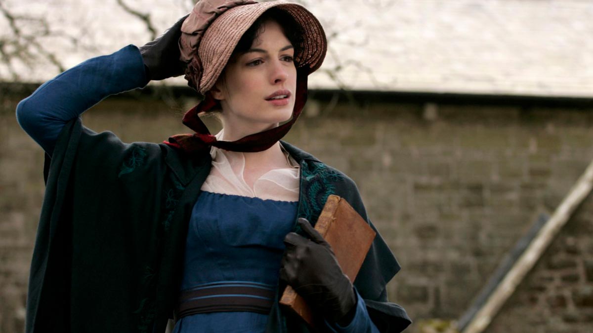 L'actriu Anne Hathaway caracterizada com a Jane Austen al film 'La jove Jane Austen', del 2017