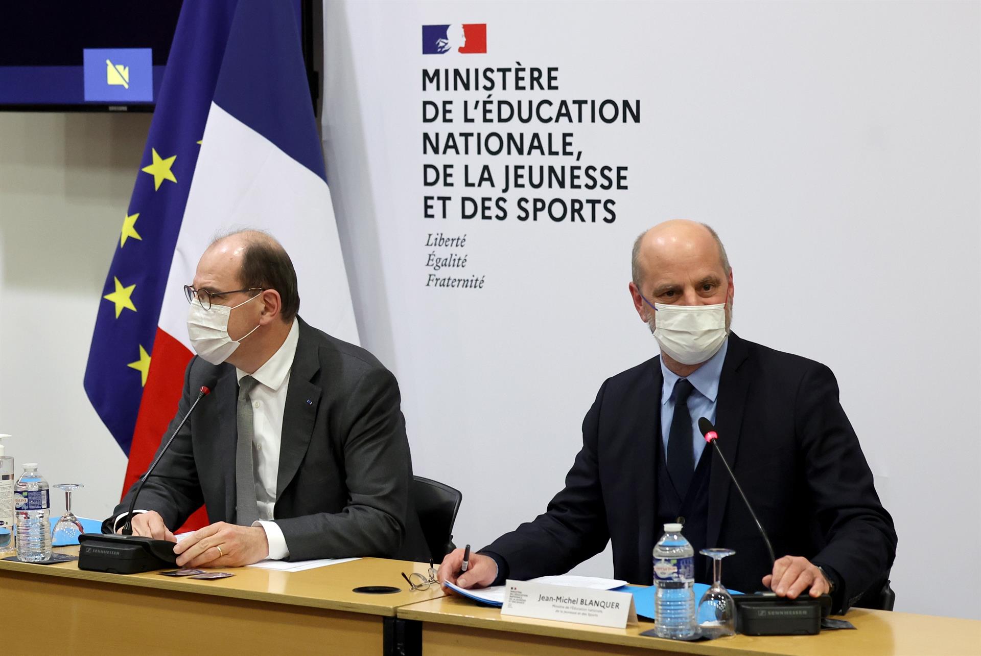 El ministre d'educació, Jean-Michel Blanquer, amb el primer ministre Jean Castex