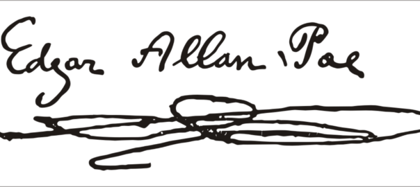 Reconstrucció de la signatura d’Edgar Allan Poe; el gargot de sota podria ser el vagareig erràtic de l’home de la multitud pels carrers de Londres.