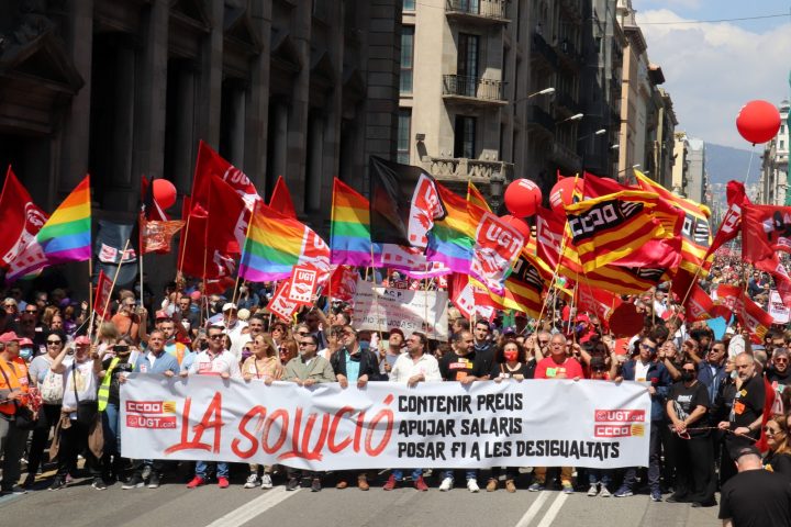Capçalera de la manifestació del Primer de Maig a Barcelona (fotografia: Aina Martí/ACN).