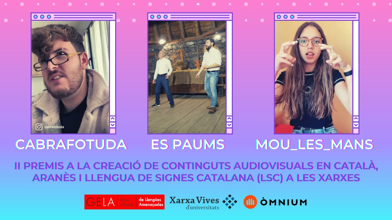 Els guanyadors dels II Premis a la Creació de Continguts Audiovisuals en català, aranès i llengua de signes catalana (LSC) a les xarxes (fotografia: Xarxa Vives d'Universitats).