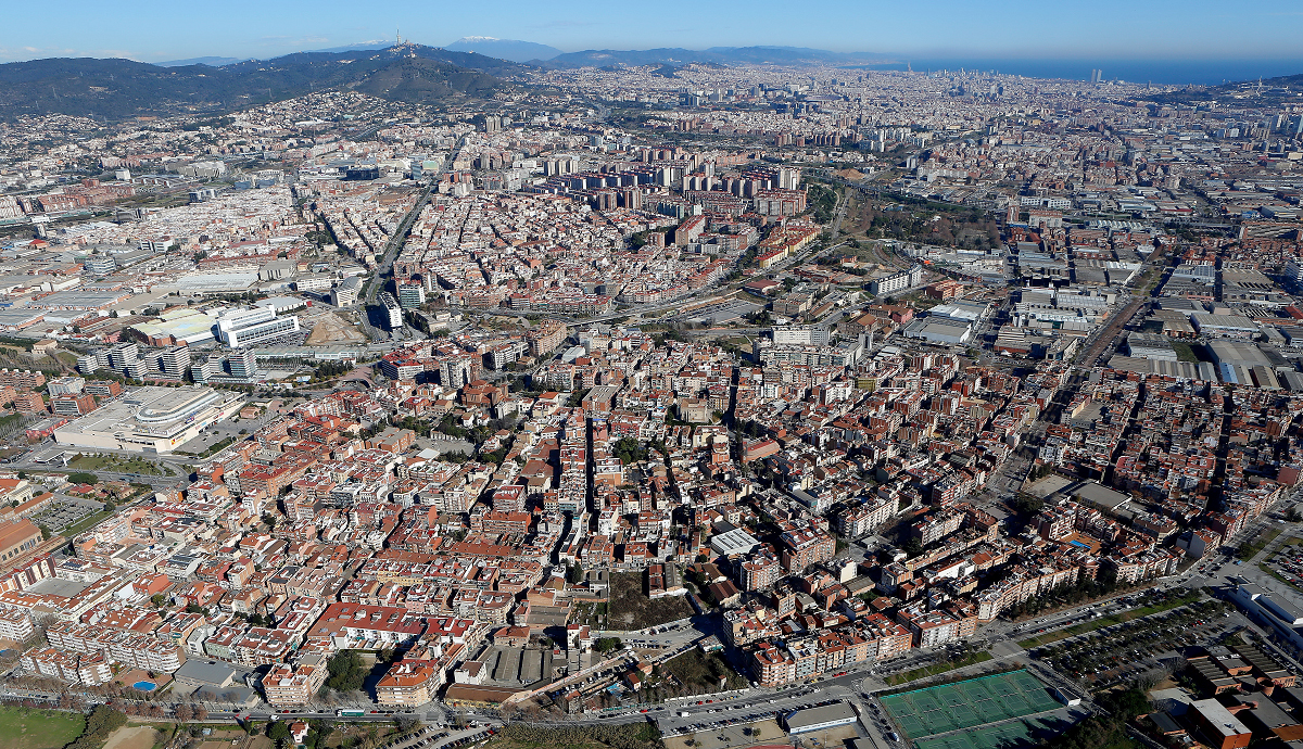 Vista aèria de la zona urbana de Cornellà de Llobregat