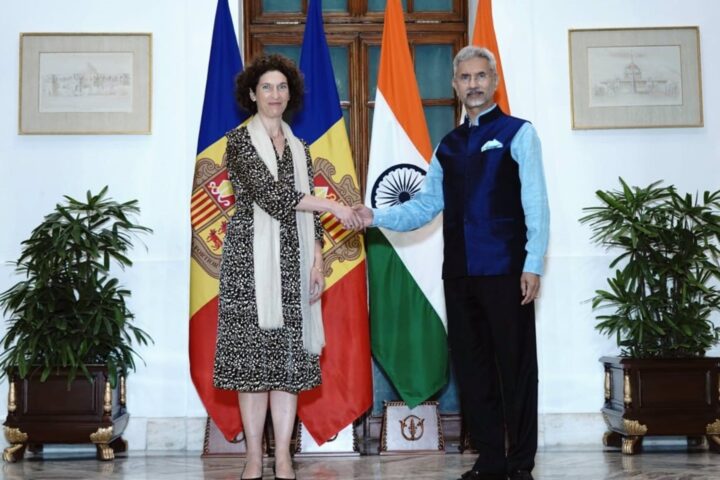 La ministra d'Afers Estrangers d'Andorra, Maria Ubach, i l'homòleg indi, Subrahmanyam Jaishankar (Fotografia: govern d'Andorra)