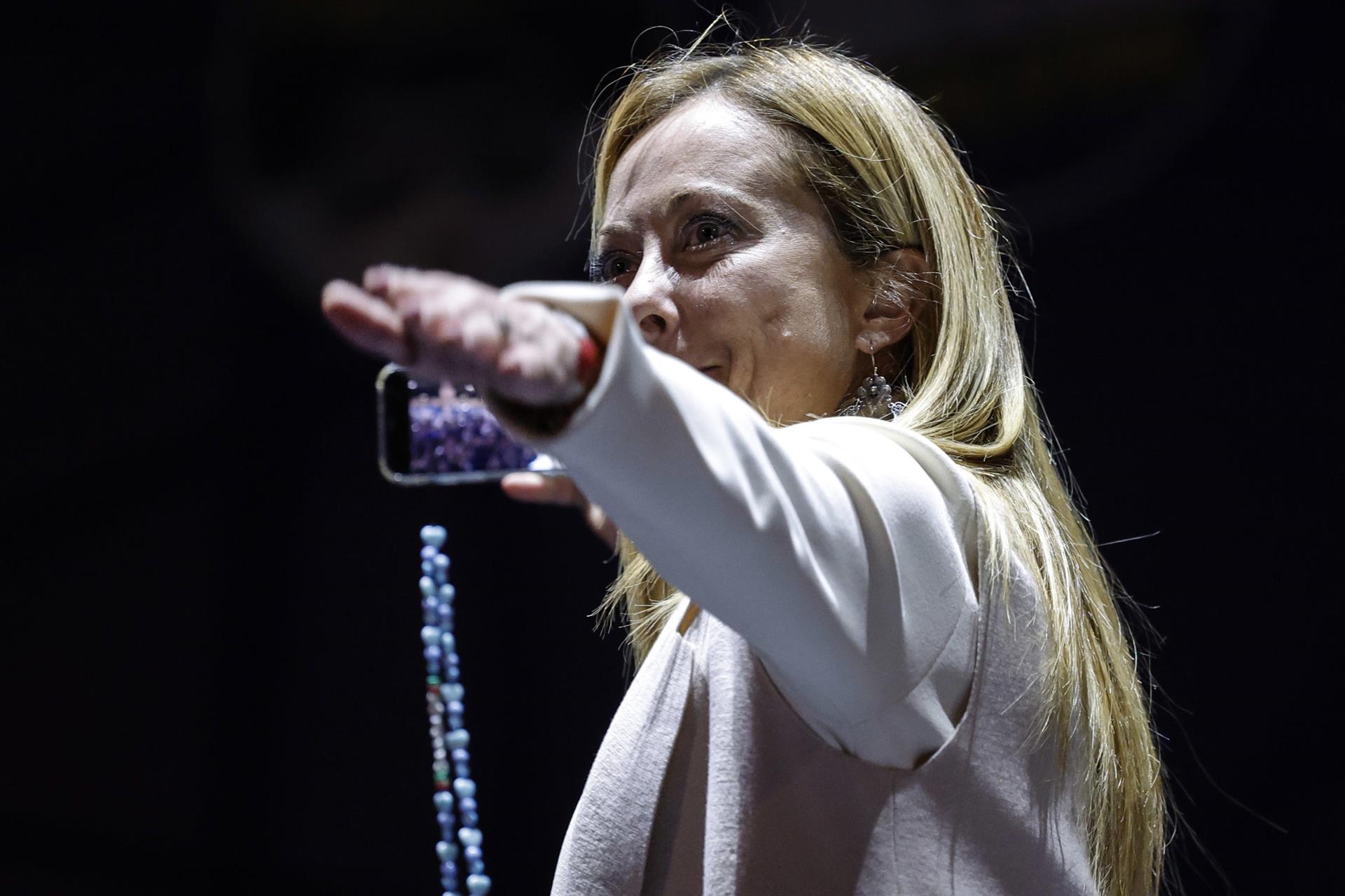 Giorgia Meloni, durant un acte de campanya a Roma. (Fotografia de Giuseppe Lami)