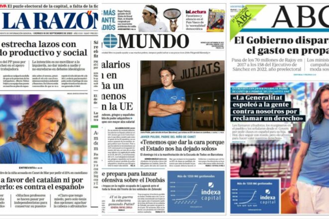 Tres portades el mateix dia: la premsa espanyola s’aboca amb el pare de Canet que vol imposar el castellà