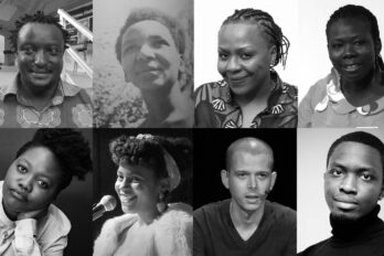 Els escriptors Binyavanga Wainaina, Rebecca Njau, Lola Shoneyin, Monica Arac de Nyeko, Koleka Putuma, Akwaeke Emezi, Abdellah Taïa i Mohamed Mbougar Sarr (fotografies: Wikimedia Commons i Andy Mkosi).