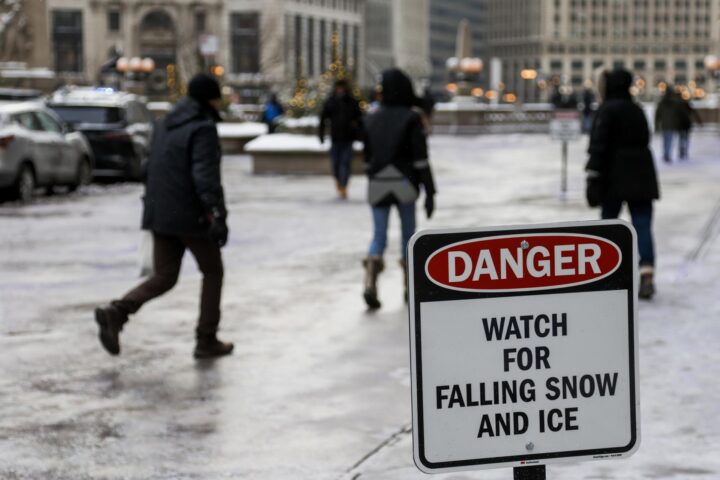 Ciutadans caminen per un carrer de Chicago, Illinois (EUA) sota temperatures gèlides. Fotografia: EFE/EPA/Tannen Maury