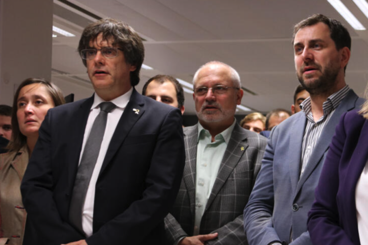 El president Puigdemont i els consellers Puig i Comín, en una imatge d'arxiu