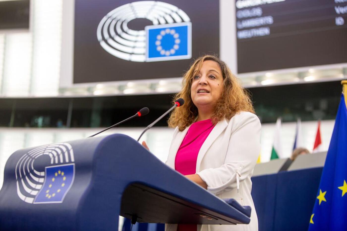 L'eurodiputada del PSOE Iratxe Garcia durant la seva intervenció al ple del Parlament Europeu sobre l'estat de la Unió Europea, a Estrasburg el 15 de setembre del 2021. Garcia ha estat una de les persones que més bullanga ha fet a Europa contra els independentistes catalans.