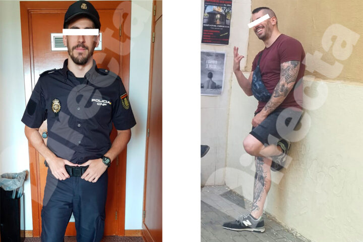 Dues fotografies publicades per La Directa, en les quals es veu D. H. P. vestit de policia i d'infiltrat