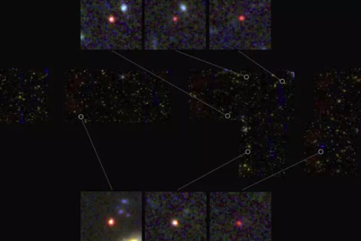Imatge de les sis galàxies (fotografia: NASA, ESA, CSA, I. LABBE).