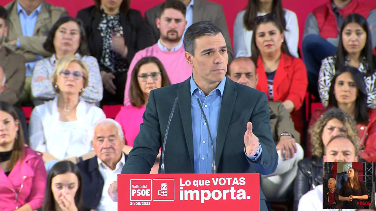 El secretari general del PSOE, Pedro Sánchez, a un acte electoral a Valladolid (fotografia: PSOE).