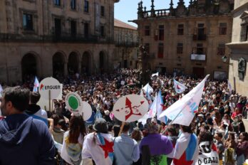 Manifestació convocada per Queremos Galego a Sant Jaume de Galícia (fotografia: Twitter / Queremos Galego).