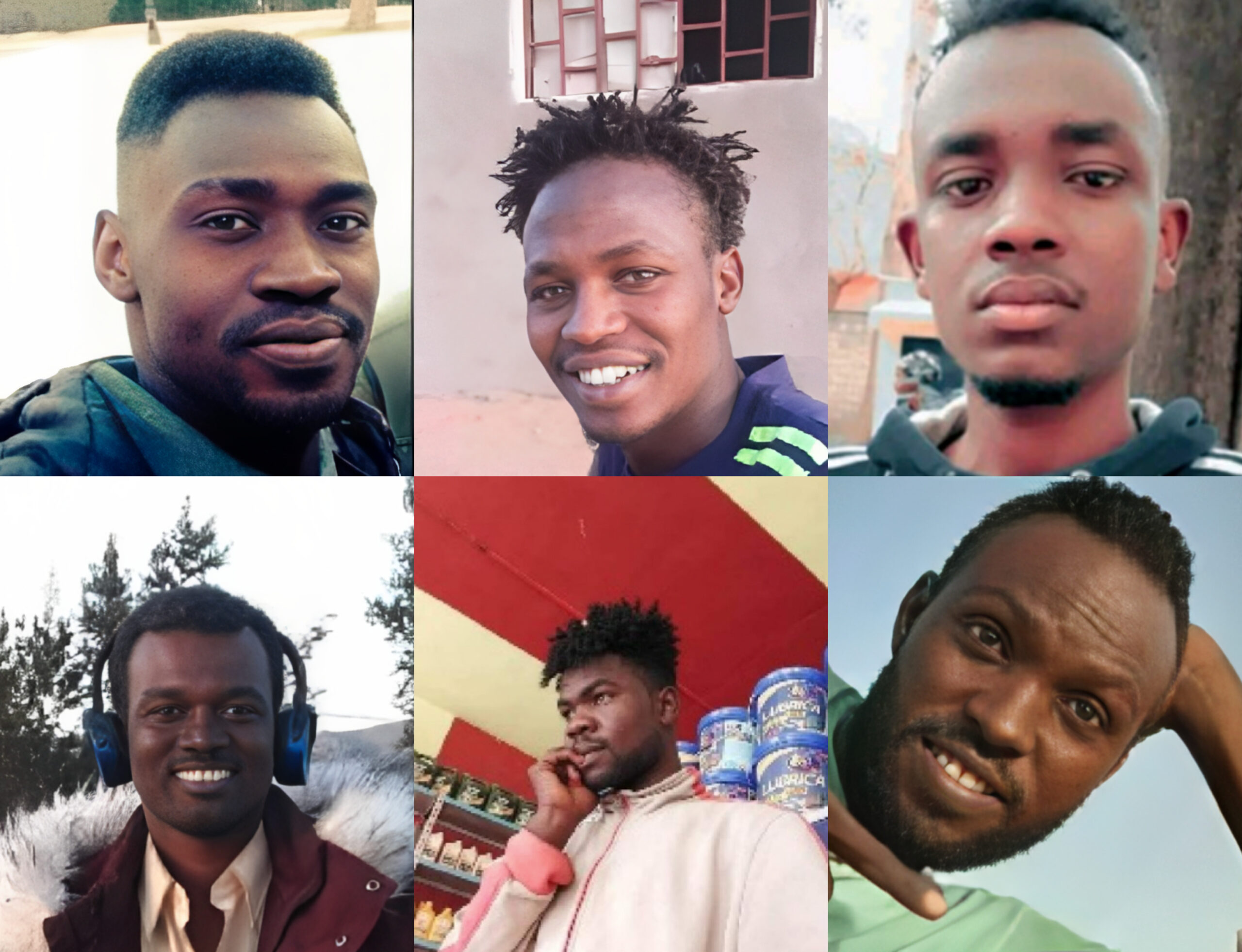 Abdelaaziz Yaakoub, Adam Khamiss Ahmed, Jamal Abderrahmane, Adam Bikhit Ali, Abdenasser Mohamed Ahmed i Salem Abderrahmne; d'esquerra a dreta i de dalt a baix. (fotografies: AMDH Nador)