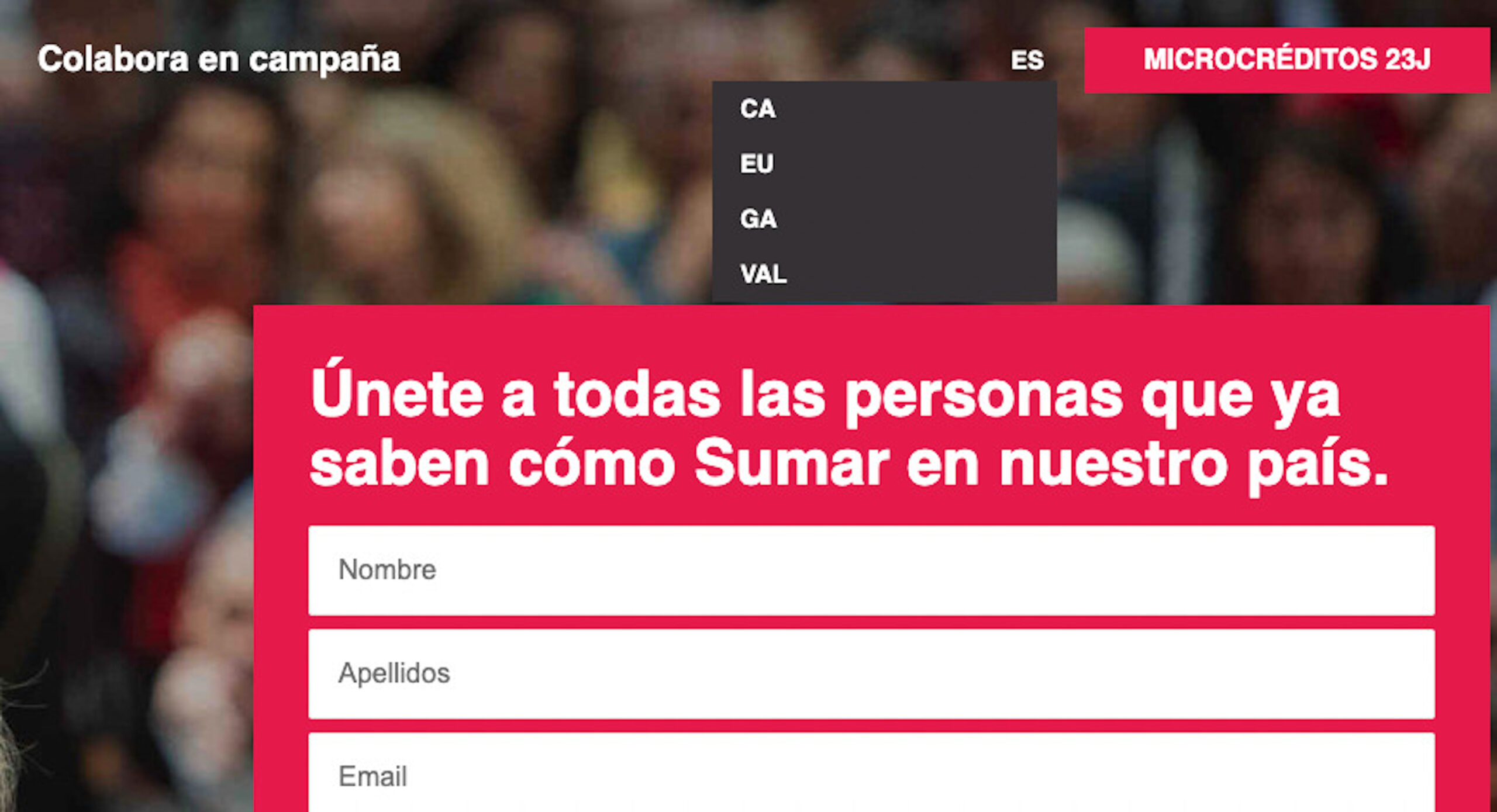 Captura de pantalla de la pàgina web de Sumar