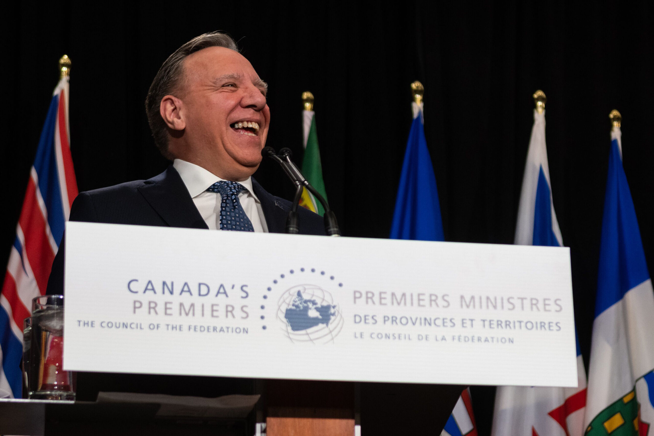 El primer ministre del Quebec, François Legault, en una conferència de premsa a Òttawa (fotografia: James Park/Bloomberg).