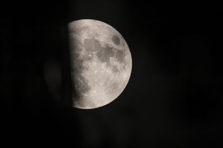 Detall de la Lluna vista del país estant, el 30 d'agost de 2023 (fotografia: Albert Salamé/VilaWeb).