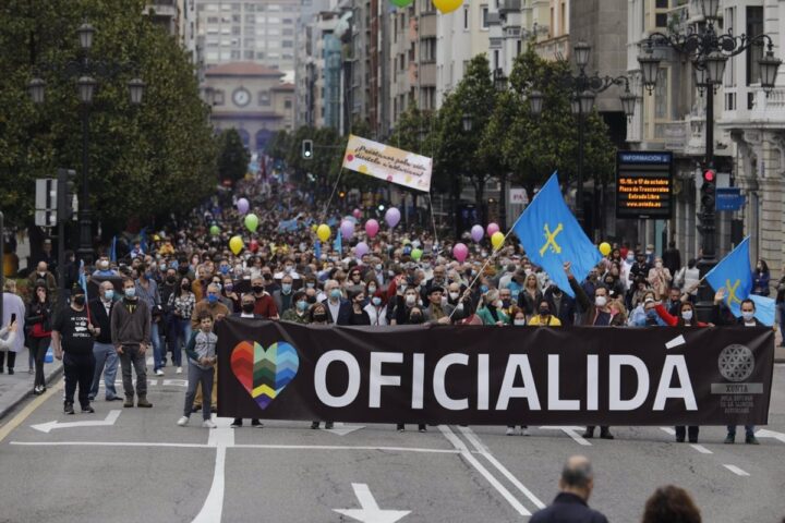 Una manifestació per l'oficialitat de l'asturià. (Fotografia d'Europa Press)