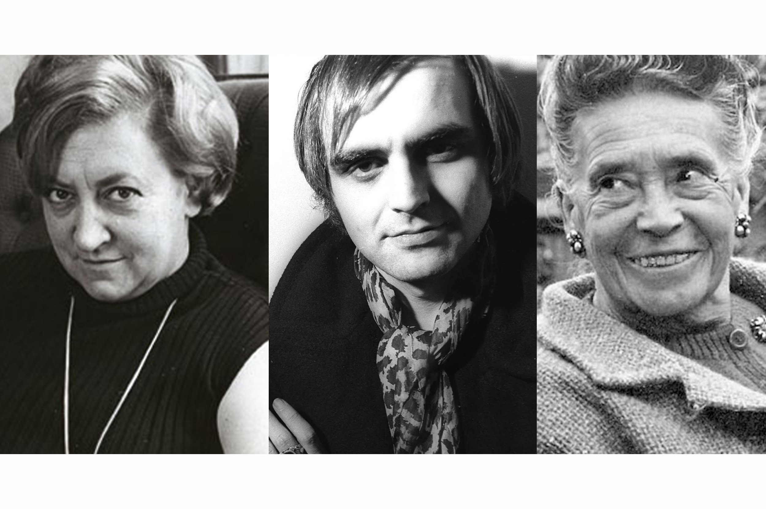 Maria Aurèlia Capmany, el 1968; Terenci Moix, el 1971, i Aurora Bertrana, cap al 1970 (fotografies: Barceló, Colita, fotògraf no indicat pel Fons Aurora Bertrana de la Universitat de Girona).