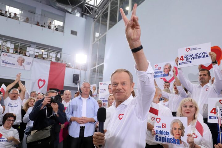 El candidat opositor, Donald Tusk, durant un acte de campanya a Plock (fotografia: Pawel Supernak).