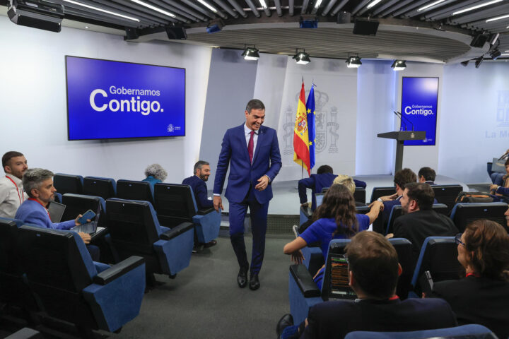 Pedro Sánchez després de la conferència de premsa que va oferir ahir a la Moncloa.