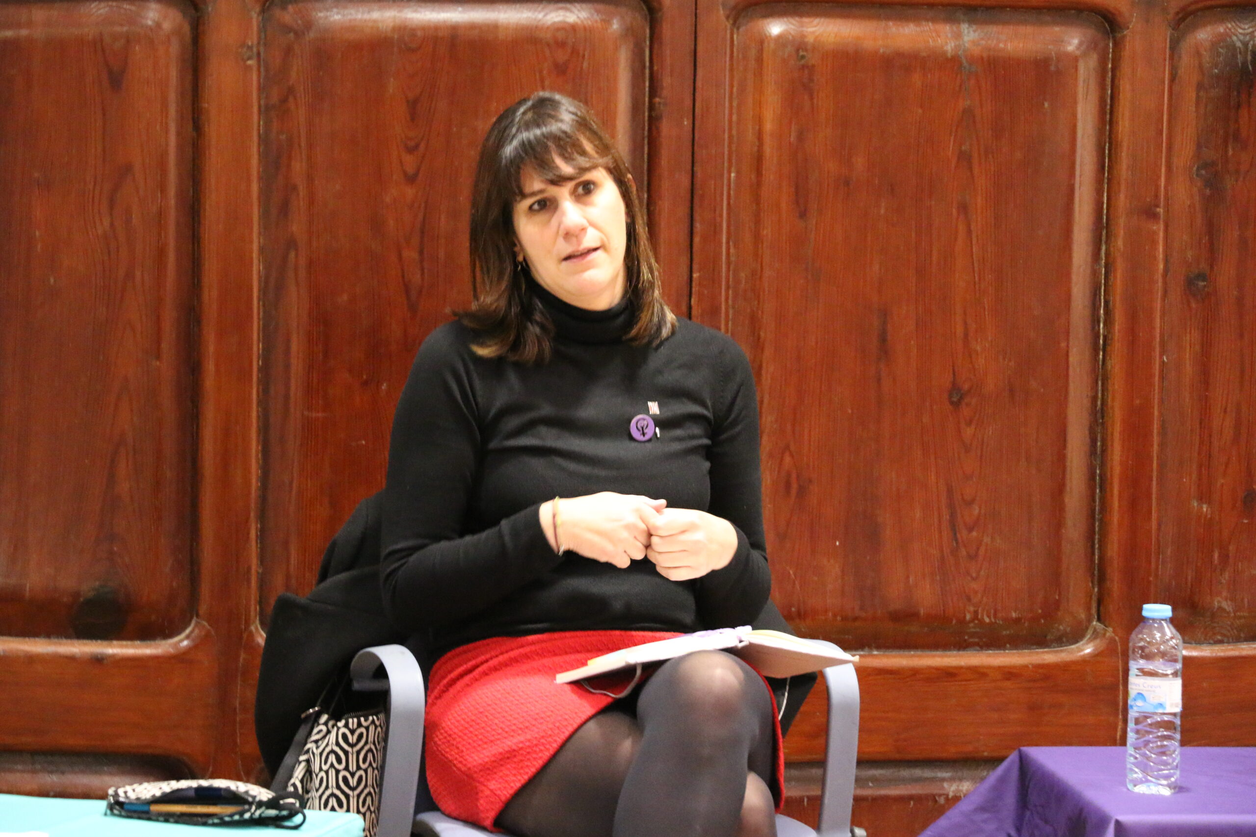 Aurora Madaula, en un moment de l'acte a Terrassa (fotografia: Pol Baraza).