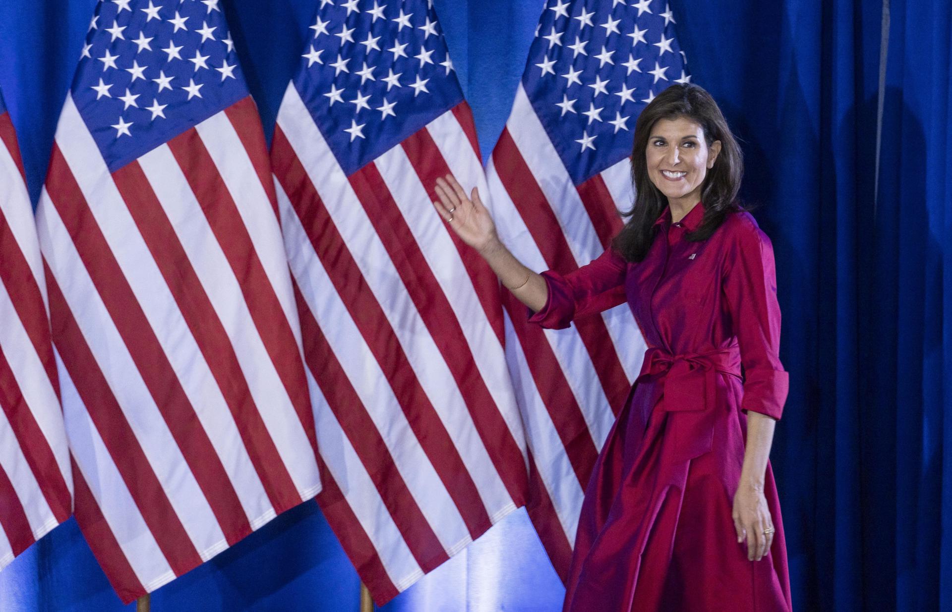 Nikki Haley dilluns a la nit a Iowa (fotografia: Justin Lane).