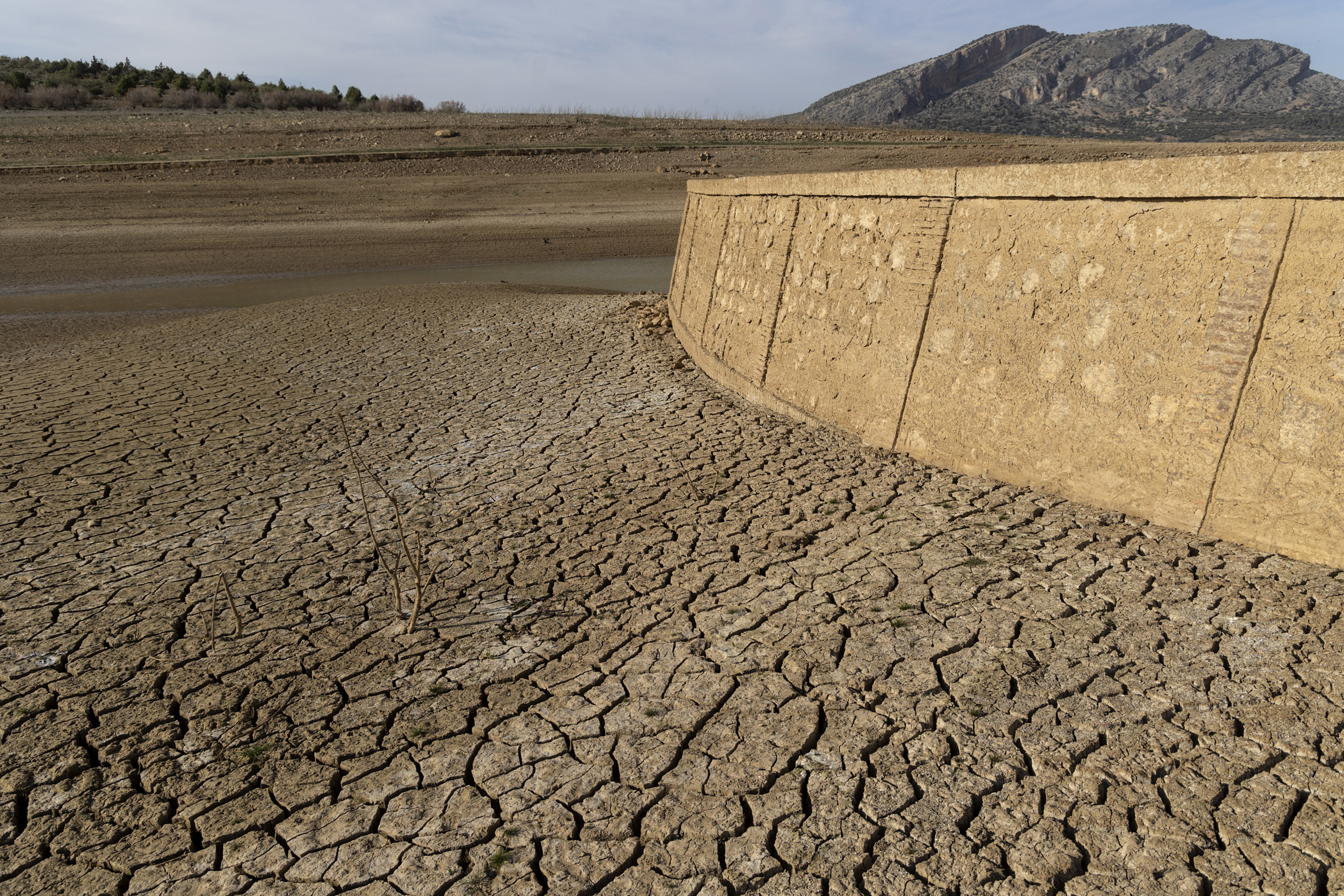 Vista de l'antic pont a l'embassament de Guadalteba, a Andalusia (fotografia: EFE/ Daniel Pérez).