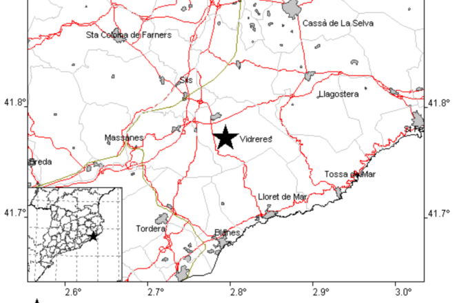 Un terratrèmol de magnitud 2,8 és percebut a la Selva, el Gironès, el Baix Empordà i el Maresme