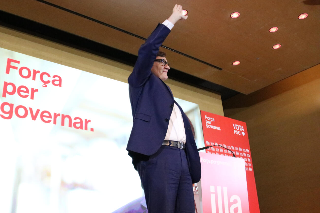 Salvador Illa, en un míting d'aquesta tarda a Mataró (fotografia: ACN).