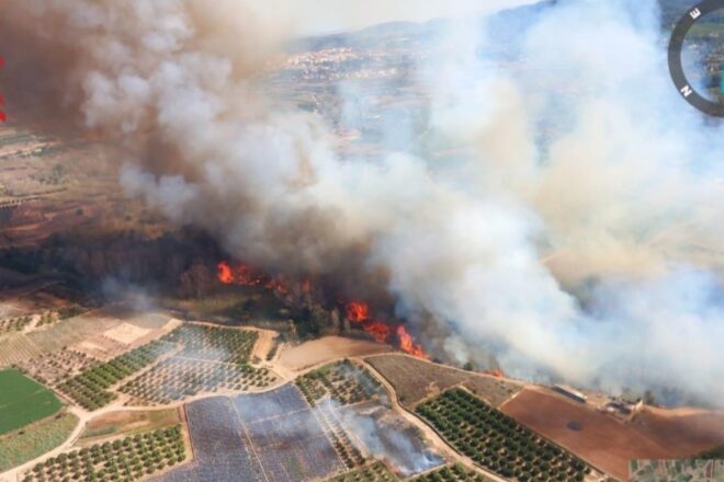 Un incendi de canyar a Vilamarxant obliga a desallotjar un alberg