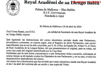 Captura de pantalla de la notificació al parlament de les Illes (fotografia: Lluís Apesteguia).