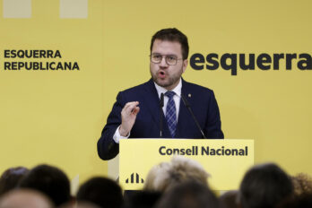 El president de la Generalitat, Pere Aragonès, en el consell nacional d'ERC (Fotografia: EFE / Quique García)