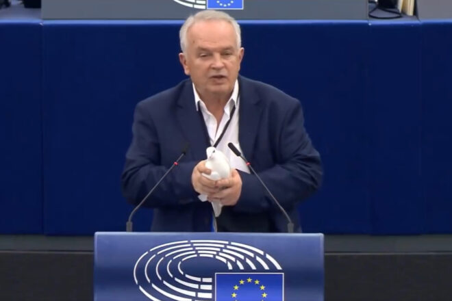 [VÍDEO] Escena surrealista al Parlament Europeu: un eurodiputat deixa anar un colom al mig del ple