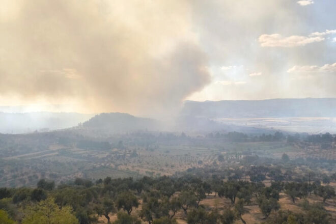 Un incendi originat a Lledó s’estén a Horta de Sant Joan i obliga a mobilitzar a una trentena de dotacions