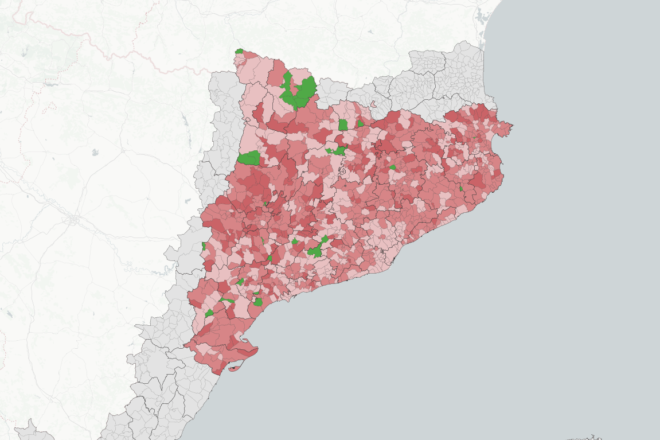 [MAPA] Caiguda generalitzada d’ERC que s’accentua al nord-est, les terres de l’Ebre i la plana de Lleida